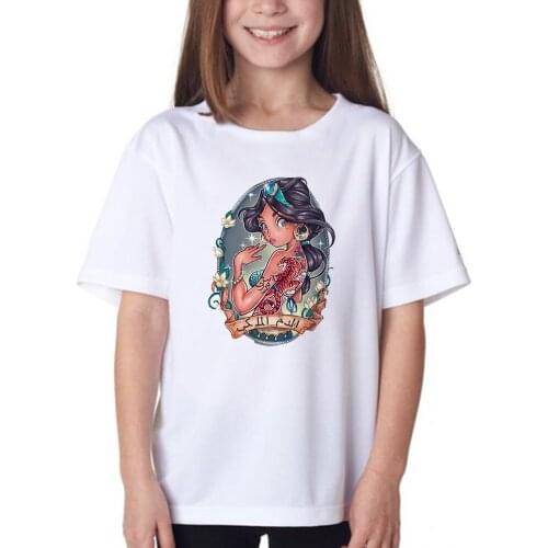 Streetwear Tiger Tattoos Jasmine Princess Print Art T Shirt Kids Graphic Tee Personality Hipster Baby Girl Art Children Tshirt