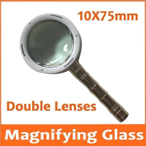 10X 75mm Double Lens Golden LED Illuminated insect Viewer Magnifier Handheld 10 Times Magnifying Glass Loupe Children Old Man