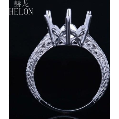 HELON Sterling Silver 925 Round Shape 9-10mm Semi Mount Vintage Antique Style Ring Engagement Wedding Ring Womens Jewelry