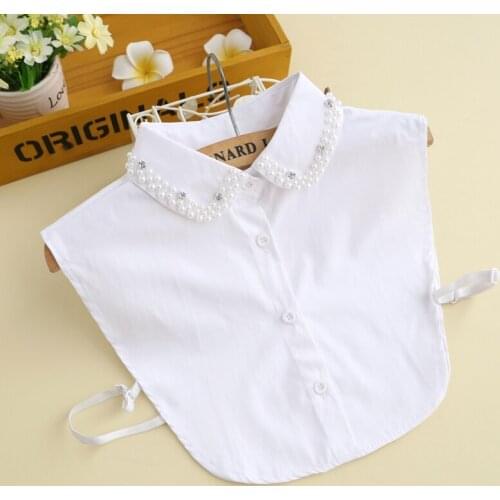 2020 Women Bandage Strap Sweater Shirt Cardigan Pearl Bead Rhinestone Fake Collar Hook Detachable False Collar Lady Blouse Tops