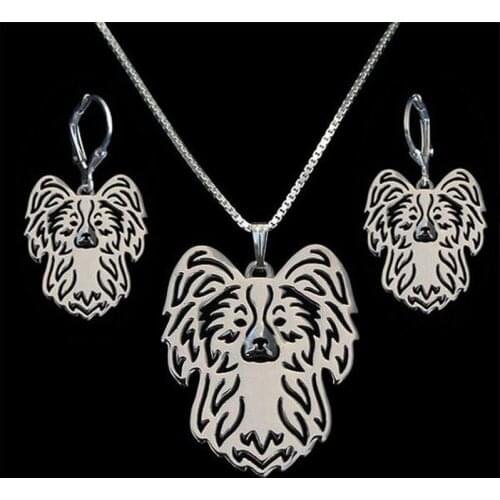 Women Hollow Alloy Pendant Jewelry Set Lovers' Metal Papillon Dog Jewelry Set