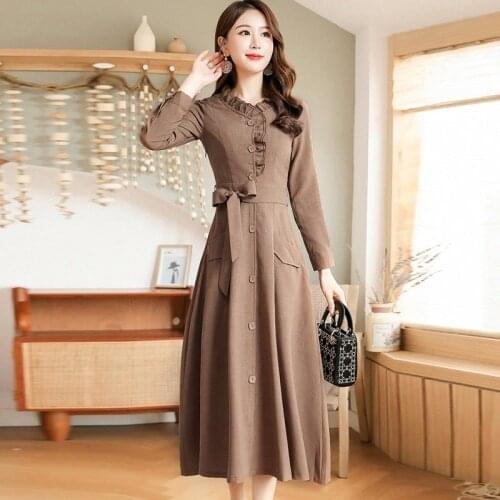 2021 Women Spring New Cotton Linen Long Dress Female Long Sleeve Loose Dresses Ladies Solid Color Buttons A-line Vestidos T459