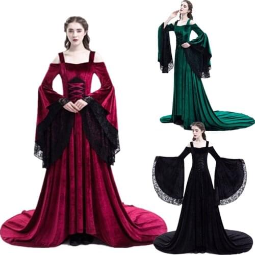 Woman Medieval Palace Court Lace Dress Carnival Halloween Princess Cosplay Costumes Women Vintage Strapless Wedding Ball Gown