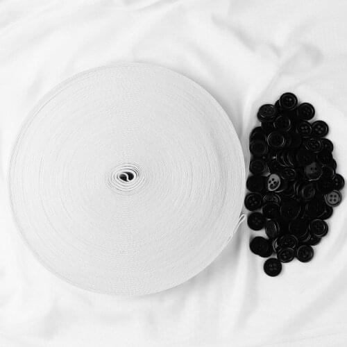 1 Roll 30M Elastic Band with 100Pcs Button for Children Clothes Sewing Accessories Elastic Band and 15mm Black Resin Buttons