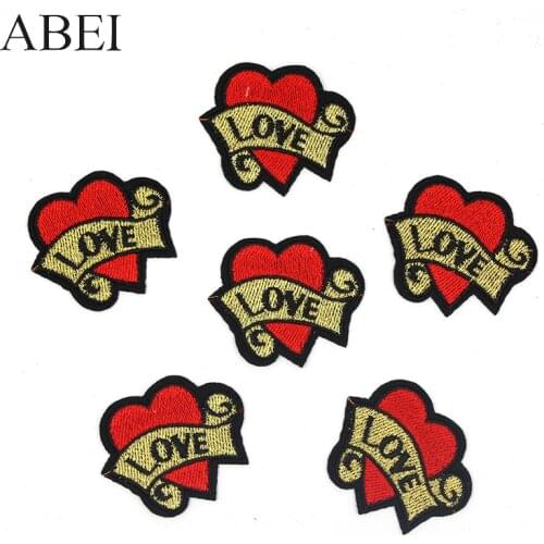 10pcs/lot Iron On Love Heart Embroidery Patches Clothes Backpack Sweaters Sewing Appliqued Diy Jeans Stickers Quality Patchwork