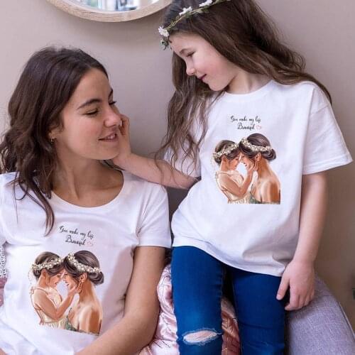 2021 Fashion Family Look T shirt Beautiful Love Mom With Girl Print Kids T-shirt Mothers day Mama Clothes Baby&Woman Boys Tops