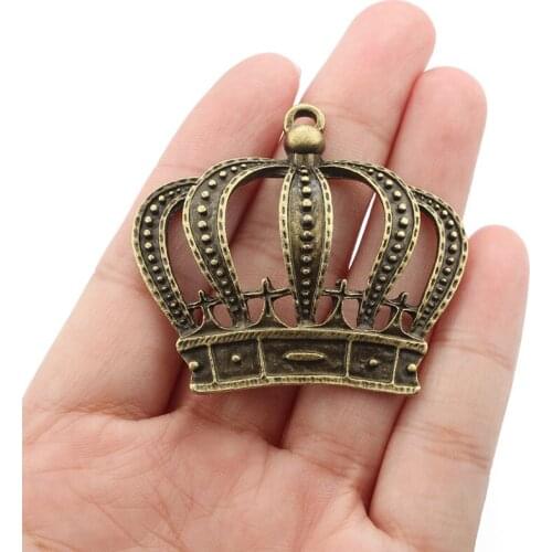 3PCS Antique Bronze Hollow Emperor Crown Charm Pendant for DIY Jewelry Findings Making 49x44mm