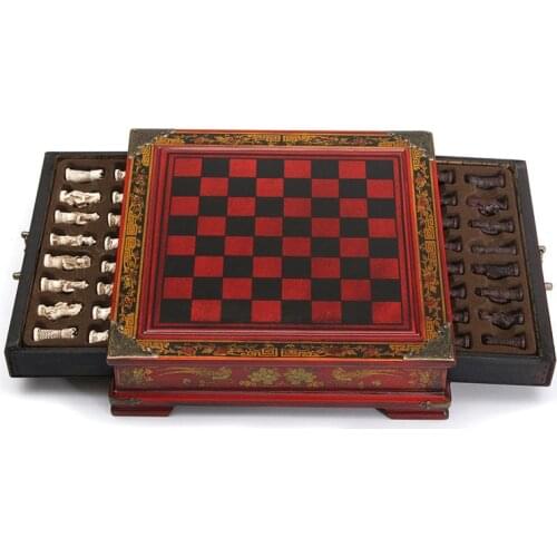 32Pcs/Set Resin Chinese Chess With Coffee Wooden Table Vintage Collectibles Christmas Gift Entertainment Board Game
