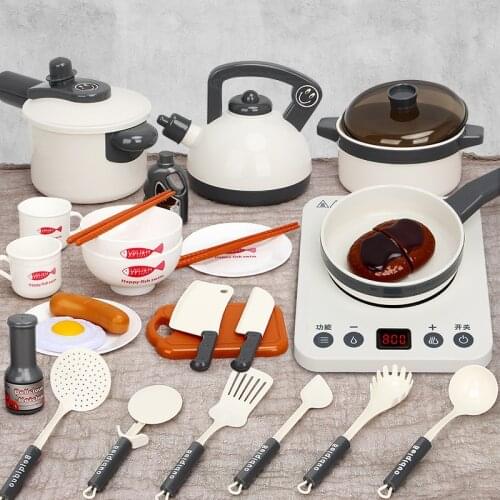 39pcs Childrens Kitchen Miniature Tableware Food Baby Kitchenette Pans Stove Kit Pretend Role Play Educational Toys For Girls