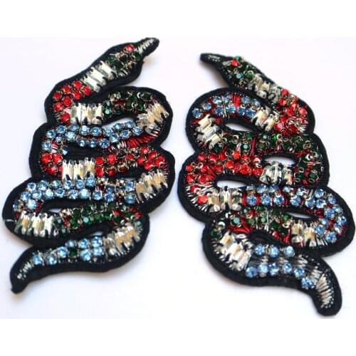 2pc/set 3D Handmade rhinestone beaded Patches for clothing snake 5*9cm DIY sew on parches Embroidery applique animals