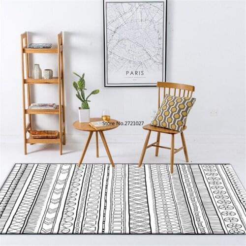 Nordic Ethnic Style Black and White Geometric Printing Carpet Bedroom Living Room Carpet Simple Bedside Mat Floor Mat