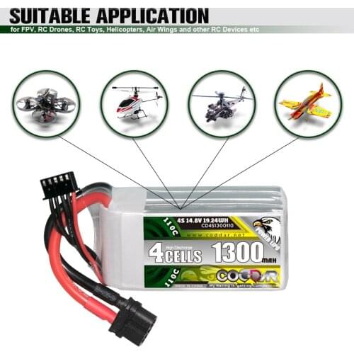 CODDAR 14.8V 1300mAh 4S 110C LiPo Battery Pack With XT60 Plug for FPV Drone RC Quadcopter Car Parts