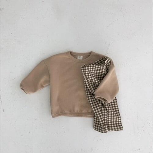 2021 Warm Korean baby and childrens wear pure cotton Plush casual loose T-shirt bottompants two-piece set kids clothes