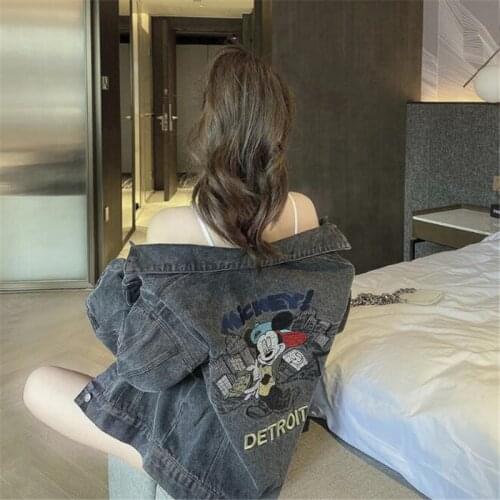 Disney Minnie Mickey Mouse Denim Jacket Coat Cartoon Womens Clothing Spring Loose Casual Short Jacket Female Casual Outerwear