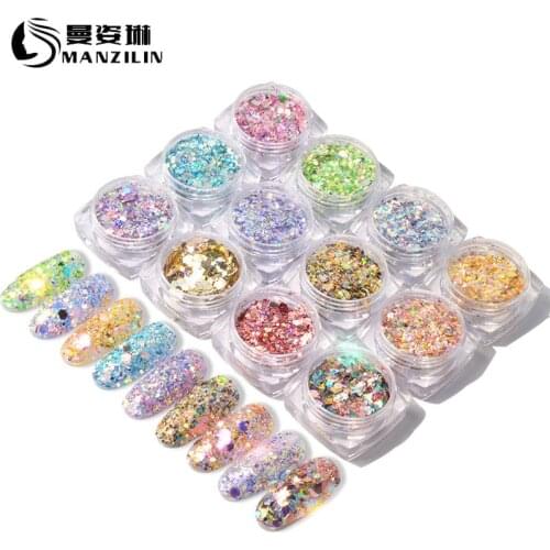 12 Colors Nails Mermaid Flakes Sparkly Hexagon Nail Art Glitter Flakes 3D Colourful Sequins Polish Manicure Nail Art Decoration