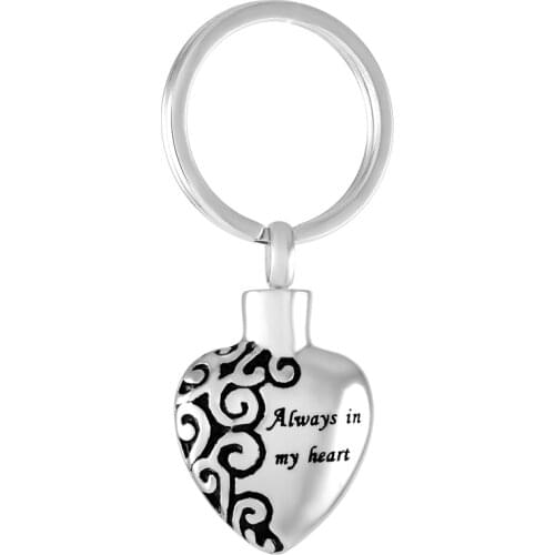IJK2021 Always in My Heart Cremation Heart Urns Keychain Stainless Steel Keepsake Cremation Jewelry For Ashes