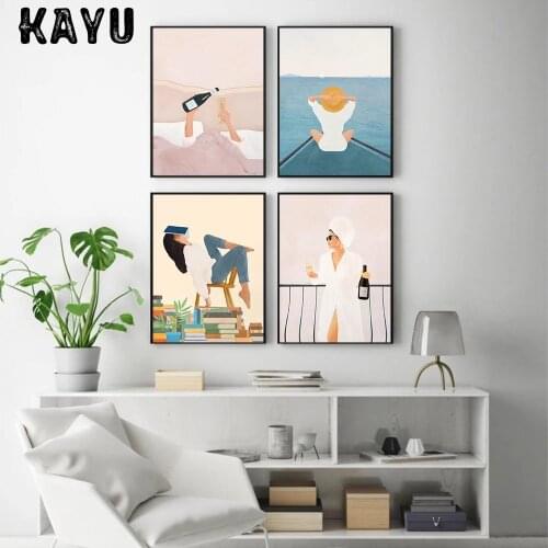 Lost In My Books Canvas Art Painting Morning Wine Poster and Print Summer Vacation Wall Art Pictures For Living Room Home Decor