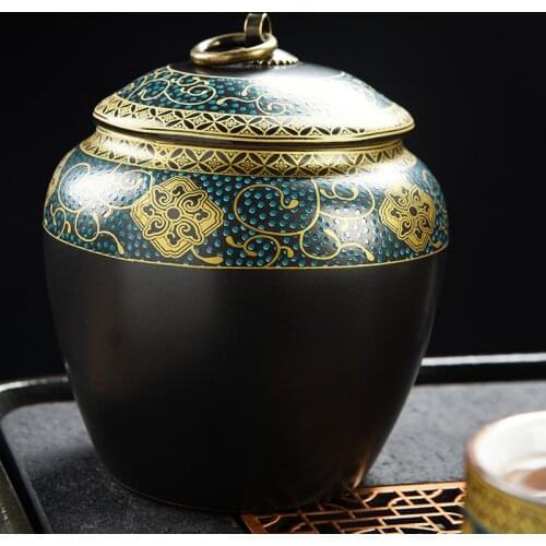 Chinese retro tea caddy Kung Fu tea set accessories tea container storage pot kitchen household seasoning jar gilt crafts