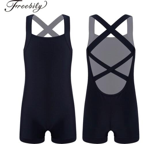 Kids Girls Ballet Dance Gymnastics Leotard Bodysuit Sleeveless Crisscross Back Sports Gym Dance Jumpsuit Unitard Dancewear