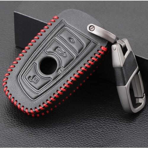 2 Button Leather Smart Key Case Cover for BMW 525li New 3 Series 5 Series 7 Series X6 X3 X4 Car Key Protective Shell Holder Ring