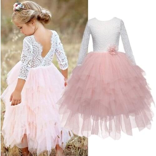 Lace Girls Long Dress Kids Pageant Clothes Children Tutu Layered Dress Girl Irregular Ball Gowns For 3 4 5 6 7 8T Baby Clothing