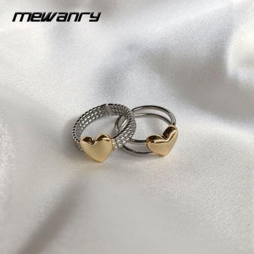 MEWANRY 925 Sterling Silver Rings for Women New Trendy Elegant Creative Double Layer Twist Sweet LOVE Heart Design Party Jewelry