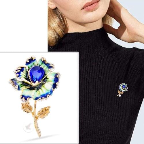 Fashion Anti-glare 2 Color Enamel Flower Brooch Ladies Alloy Beauty Crystal Flower Premium Wedding Banquet Brooch Gift