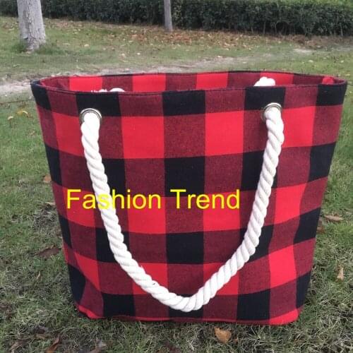 30pcs/lot Fashionable Women Big Capacity Tote Bag Buffalo Plaid Checker Beach Bag Check Plaid Hand Bag