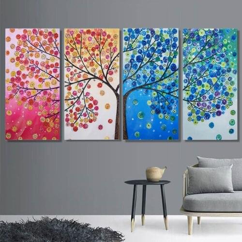 4 Set DIY Special Shaped 5D Seasons Tree Diamond Painting Kit Partial Drill Rhinestone Embroidery Arts Craft