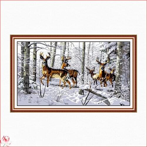 Antelopes In The Snow Counting Cross Stitch Kit 14ct 11ct Canvas Printing Embroidery Set DIY Needlework Home Decoration Painting