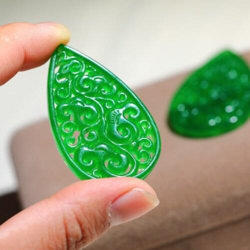 Natural green jadeite hollow out temperament DIY real jade pendant earring jade accessories septa scattered beads for women