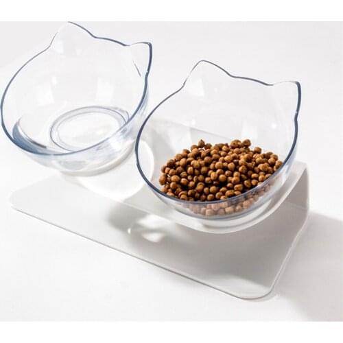 Non-slip Cat Food Bowl Double Pet Bowls For Cats Dogs Feeders Protection Cervical Transparent Cat Bowl Pet Products Supplies