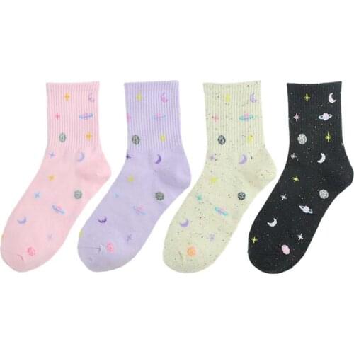 2019 new fashion cotton fun space socks Korean womens astronauts planet socks universe novelty short paragraph funny socks