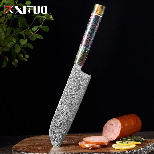 XITUO Damascus Santoku Knives Japanese Steel Kitchen Salmon Vegetable Meat Fish Non-stick Slicing Utility Cleaver Chef Tool New