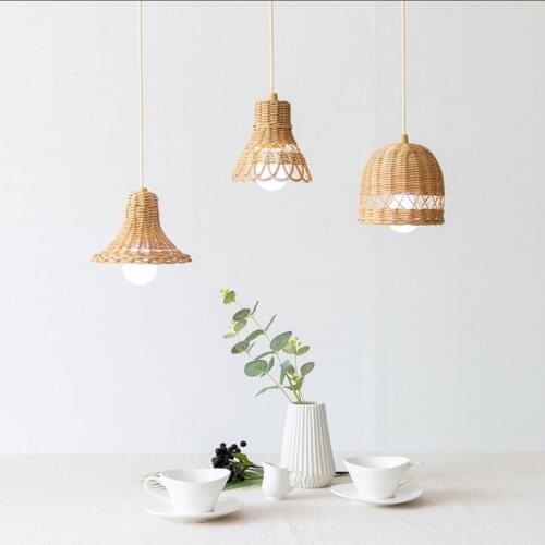Hand-woven Natural Rattan Lampshade Rural Pastoral Chandelier Hanging Light Shades for Bedroom Living Room Unique Home Decor