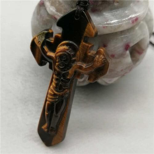 Drop shipping Free shipping Crystal pendant natural tiger eye stone Cross Jesus pendant transhipped for gift wholesale