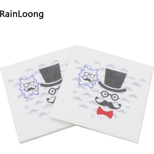 [RainLoong] Mustache Photobooth Props Print Paper Napkins Decoupage For Party Decorations Guardanapo 33*33cm 1 pack