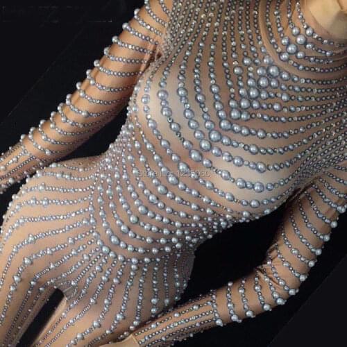 Drag Queen Dance Stage Costumes Rhinestone Bodysuit Carnival Dance Costume Sparkly Rompers Women Outfit Birthday Party Wear