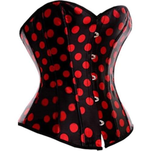 Sexy Corset Overbust Corsage Hot Red Polka Dot Slimming Bustier Femme Lingerie Top Korsett for Women