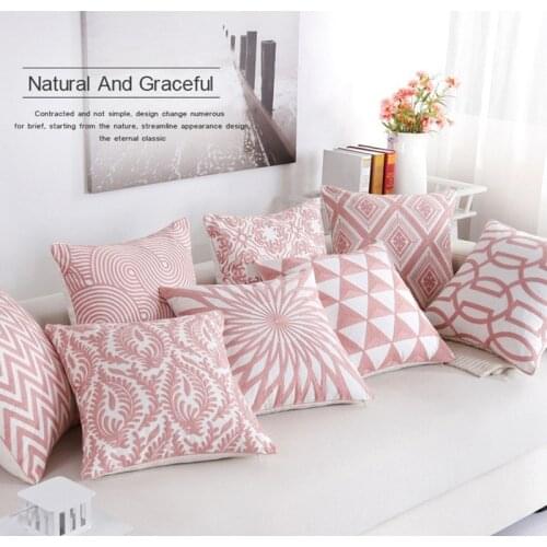 Blue Home Decor Embroidery Cushion Cover New 45x45 by Pure Cotton Geometric Canvas Pillow Cover Cotton Linen Square Pillowcovers