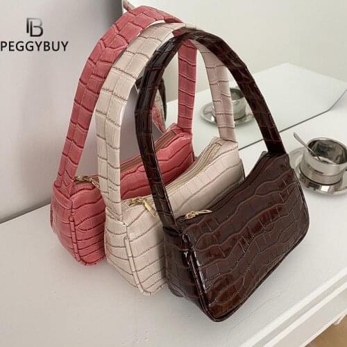 Alligator Pattern Underarm Bag Fashion Solid Color Handbags Women Bright Leather Shoulder Bag Ladies Casual Travel Totes Pouch