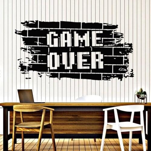 Video Game Gamer Wall Decal Quote Game Over Wall Sticker For Game Room Decor Mural Vinyl Kids Room Bedroom Decor Decal B160