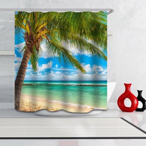 Digital printing Sea Beach Waterproof Mildew proof Shower Curtain Fabric Shower Curtain Hook Partition curtain Bathroom Curtain