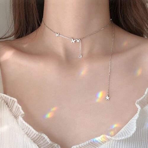 2021 Trend New Style Butterfly Silver Plated Flower Tassels Drop Necklace Charm Fresh Women Clavicular Chain Wedding Jewelry