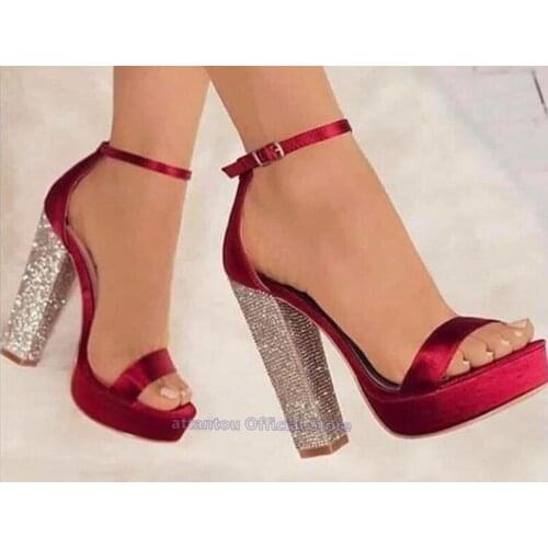 2020 Summer cover heeled narrow band ankle strap chunky high heeled platform sandals women elegant crystal heeled dress shoes