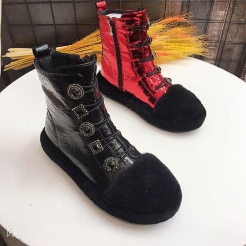 Round Toe Warm Winter Shoes Woman Runway Boots 2020 Cross-tied Platform Botas Mujer Buckles Crystals Designer Ankle Boots Women