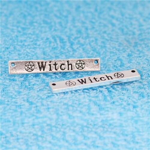 High Quality 10 PCS/Lot 6*40mm Antique Silver Plated Bracelet Connector Letter Witch la luna Charm For Jewelry Making