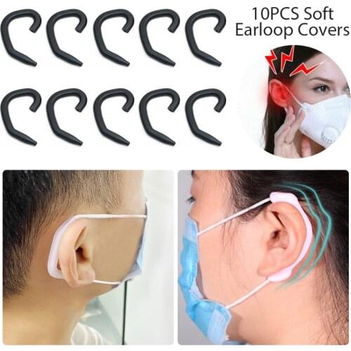 10PCS Portable Silicone Earloop Cover Soft Comfortable Mask Ear Protection Hook Anti Pain Elastic Earloop Cover Mask Accessories