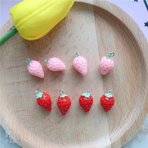 10pcs/pack Resin 3D Strawberry Charms Pendant Craft Plastic Earring Keychain DIY Handmade Jewelry Making