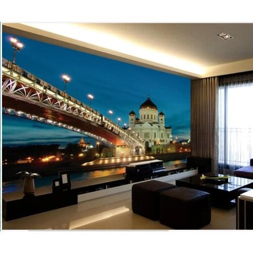 3d wallpaper custom photo Night view of european buildings in beautiful city bridge decor living room wallpaper for walls 3 d